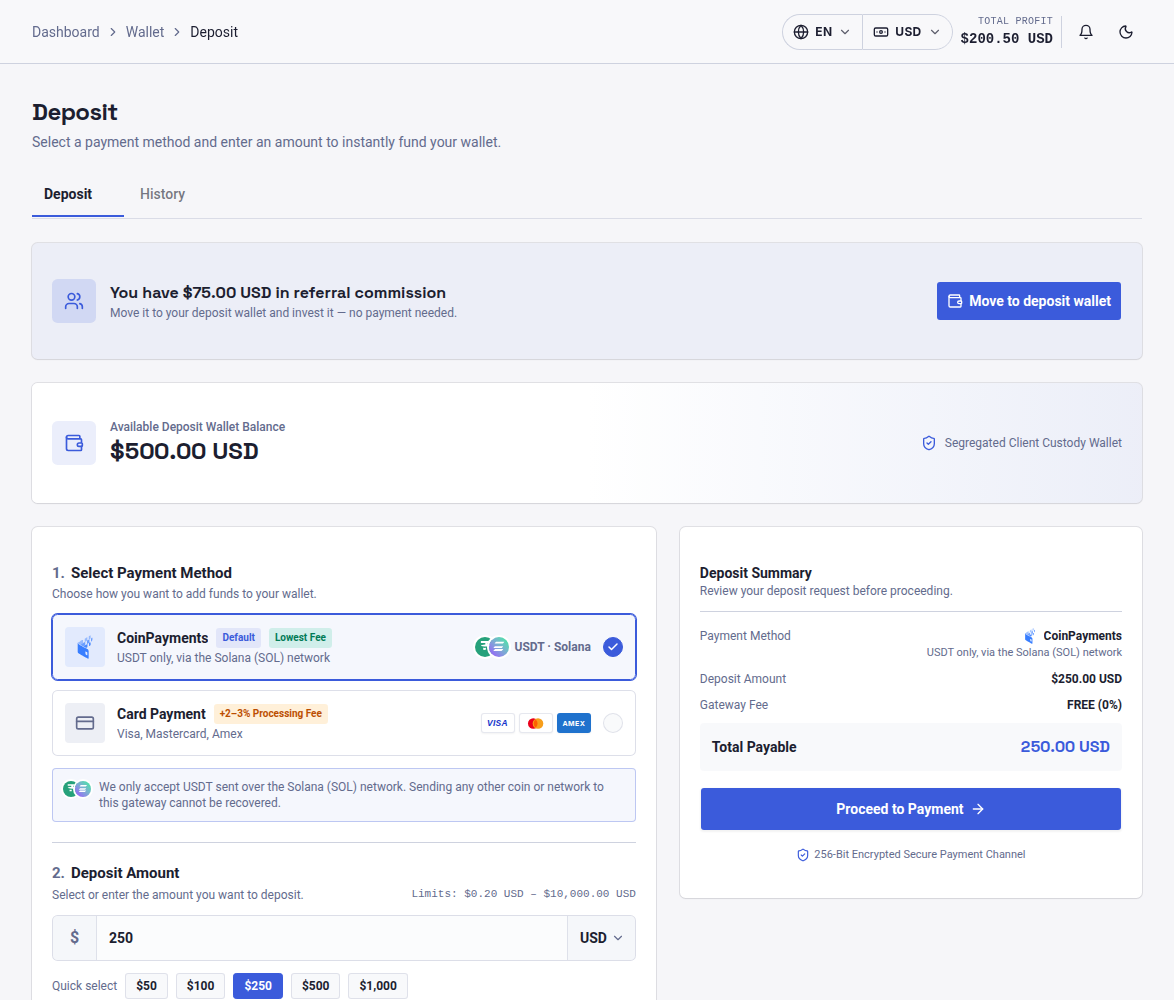 RAFY Capital Deposit page