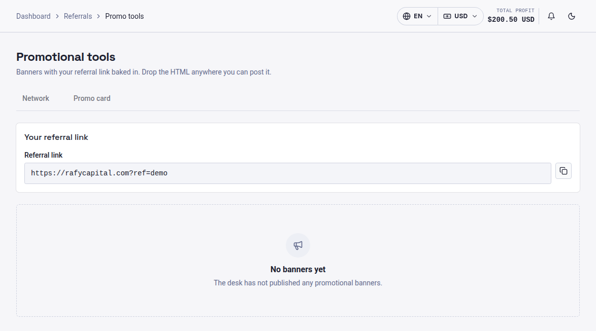 RAFY Capital Promotional tools page